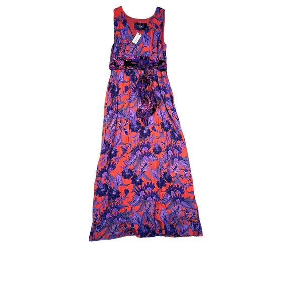 Anthropologie Maeve Macie Maxi Dress Sz 8 Floral Purple Red V-Neck NWT - Picture 2 of 10